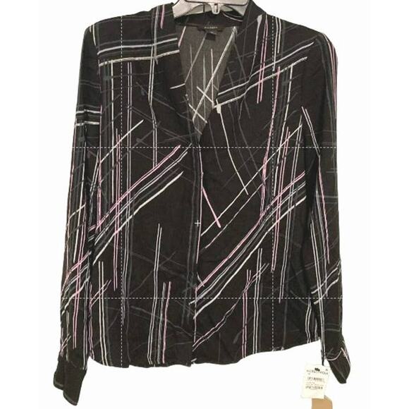 Halogen Hidden Button Long Sleeve V-Neck Top Sz XS/Extra Small Black Multi NWT - Picture 1 of 7